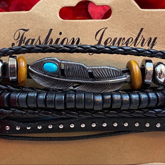 Boho Multilayer Leather Feather Beaded Bracelets - Picture 7 of 8